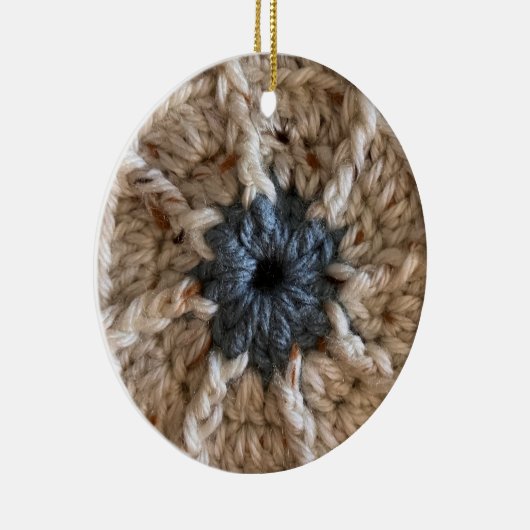 メリークリスマスベージュブルーヤーンフォトクロスター セラミックオーナメント (右)