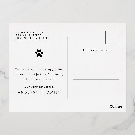 メリークリスマスペおもしろいッモダントのカスタム写真 箔シーズンポストカード (裏面)