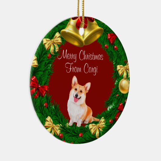 メリークリスマスペットドッグウェルシュコーギー セラミックオーナメント (右)