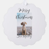 メリークリスマスペット犬の猫の写真の休日のギフト低 オーナメントカード (裏面)