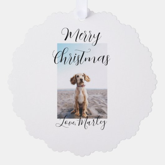 メリークリスマスペット犬の猫の写真の休日のギフト低 オーナメントカード (正面)