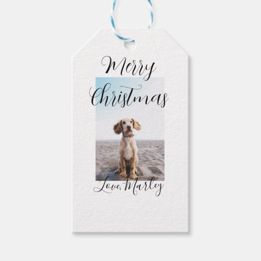 メリークリスマスペット犬の猫の写真の休日のギフト低 ギフトタグ (正面)