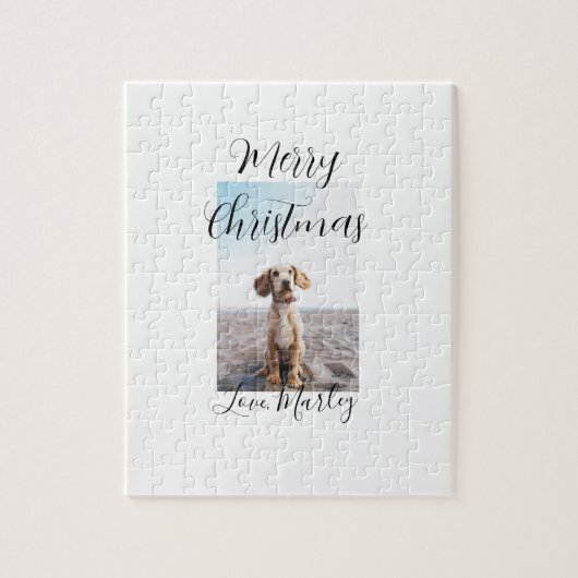 メリークリスマスペット犬の猫の写真の休日のギフト低 ジグソーパズル (縦)