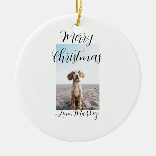 メリークリスマスペット犬の猫の写真の休日のギフト低 セラミックオーナメント (正面)