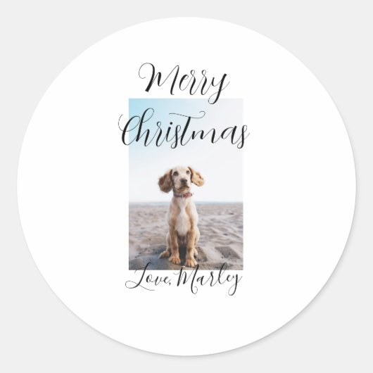 メリークリスマスペット犬の猫の写真の休日のギフト低 ラウンドシール (正面)