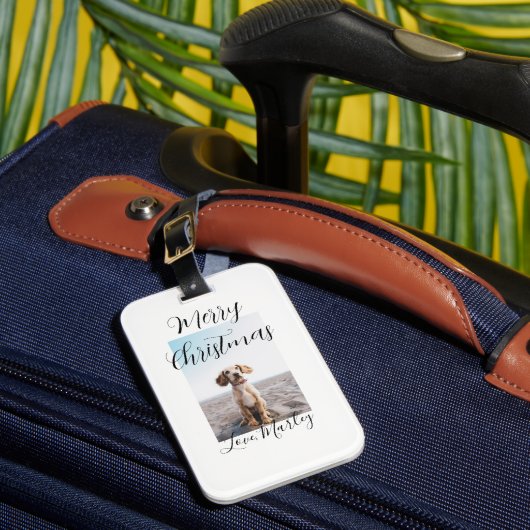 メリークリスマスペット犬の猫の写真の休日のギフト低 ラゲッジタグ (正面インサイチュ1)