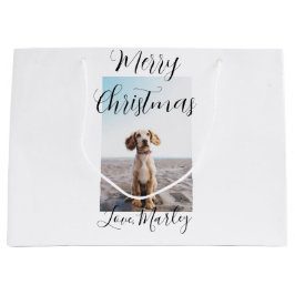 メリークリスマスペット犬の猫の写真の休日のギフト低 ラージペーパーバッグ