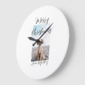 メリークリスマスペット犬の猫の写真の休日のギフト低 ラージ壁時計 (傾斜)