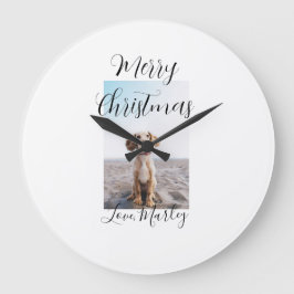 メリークリスマスペット犬の猫の写真の休日のギフト低 ラージ壁時計