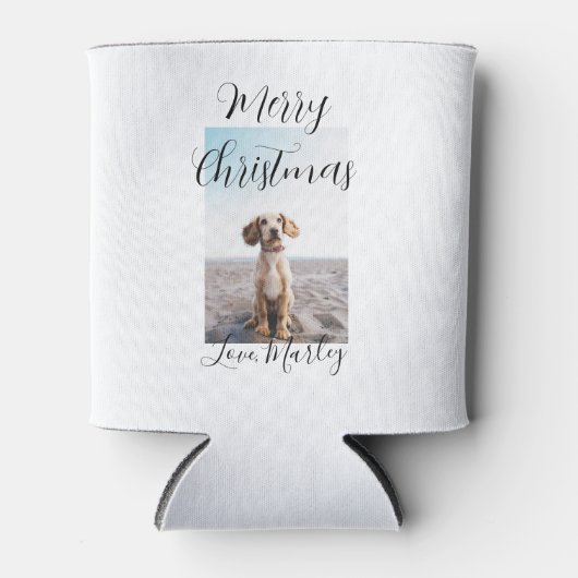 メリークリスマスペット犬の猫の写真の休日のギフト低 缶クーラー (正面)
