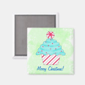 メリークリスマスペパーミントカップケーキアートグリーン マグネット (正面/裏面)