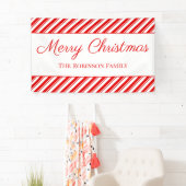 メリークリスマスペパーミントレッドストライプ名前をカスタムする 横断幕 (インサイチュ)