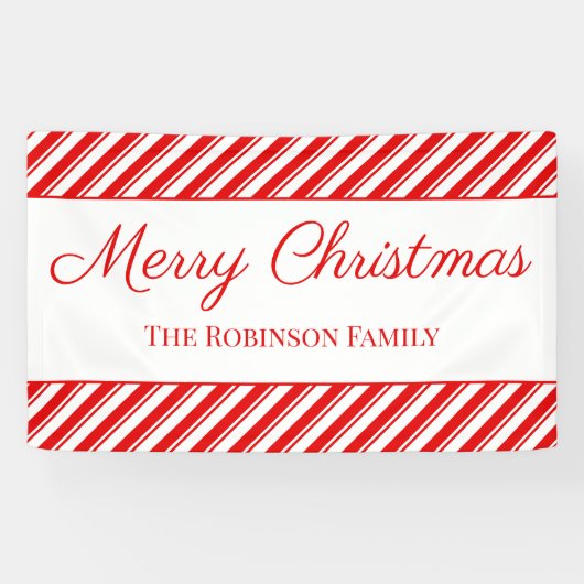 メリークリスマスペパーミントレッドストライプ名前をカスタムする 横断幕 (横)