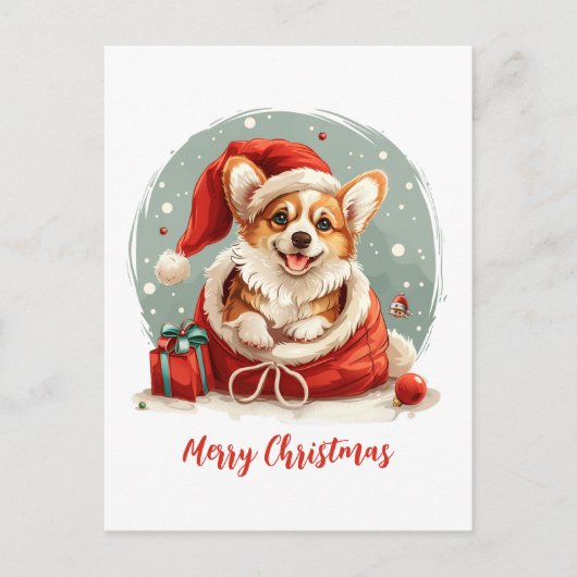 メリークリスマスペムブロークドシズウェルシュコーギー子犬 シーズンポストカード (正面)
