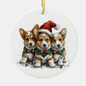 メリークリスマスペムブロークドシズウェルシュコーギー子犬 セラミックオーナメント (正面)