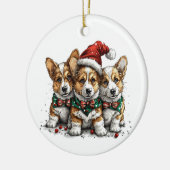 メリークリスマスペムブロークドシズウェルシュコーギー子犬 セラミックオーナメント (左)
