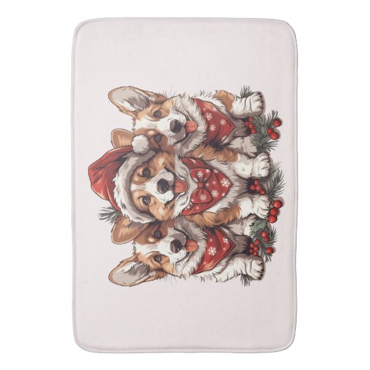 メリークリスマスペムブロークドシズウェルシュコーギー子犬 バスマット (正面縦)