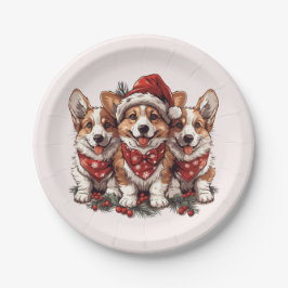 メリークリスマスペムブロークドシズウェルシュコーギー子犬 ペーパープレート