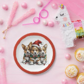 メリークリスマスペムブロークドシズウェルシュコーギー子犬 ペーパープレート (パーティー)