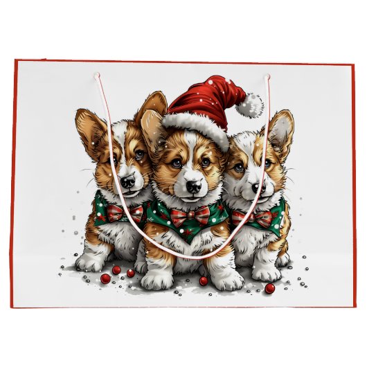 メリークリスマスペムブロークドシズウェルシュコーギー子犬 ラージペーパーバッグ (裏面)