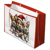 メリークリスマスペムブロークドシズウェルシュコーギー子犬 ラージペーパーバッグ (正面アングル)