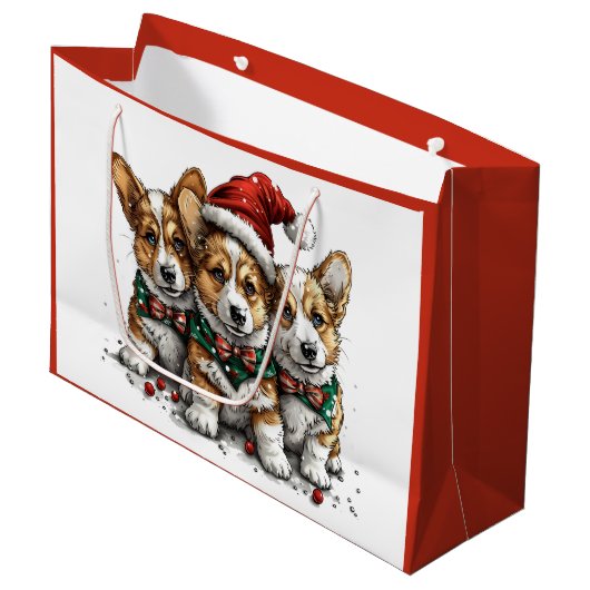 メリークリスマスペムブロークドシズウェルシュコーギー子犬 ラージペーパーバッグ (正面アングル)