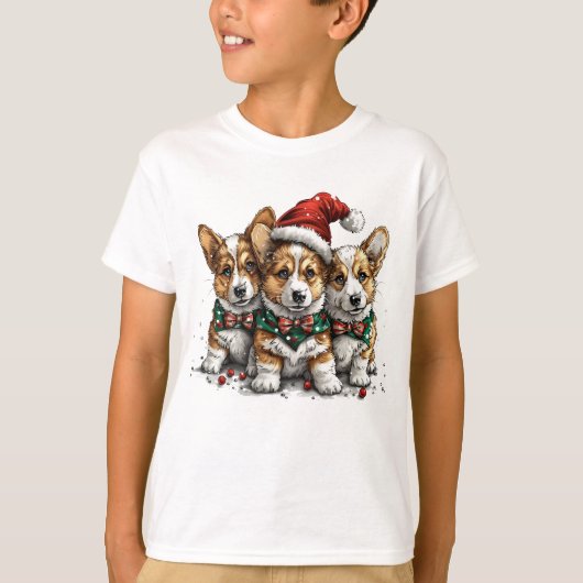 メリークリスマスペムブロークドシズウェルシュコーギー子犬 Tシャツ (正面)