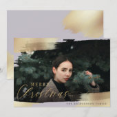 メリークリスマスペリウィンクル&ゴールドフォイルーブラシ写真 シーズンカード (正面/裏面)