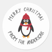 メリークリスマスペンギンの休日のステッカー ラウンドシール (正面)