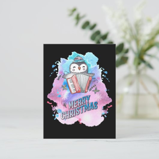 メリークリスマスペンギンギフトアコーディオンペンギン ポストカード (スタンド正面)