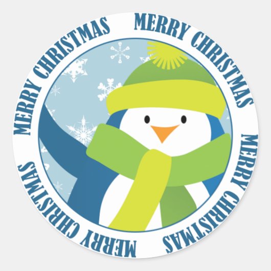 メリークリスマスペンギンステッカー ラウンドシール (正面)