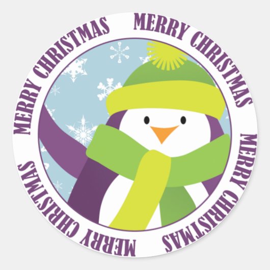 メリークリスマスペンギンステッカー ラウンドシール (正面)