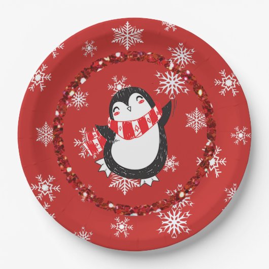 メリークリスマスペンギンホリデーパーティー紙プレート ペーパープレート (正面)