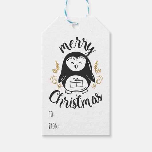 メリークリスマスペンギン漫画文字テンプレート ギフトタグ (正面)