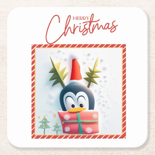 メリークリスマスペンギン スクエアペーパーコースター (正面)