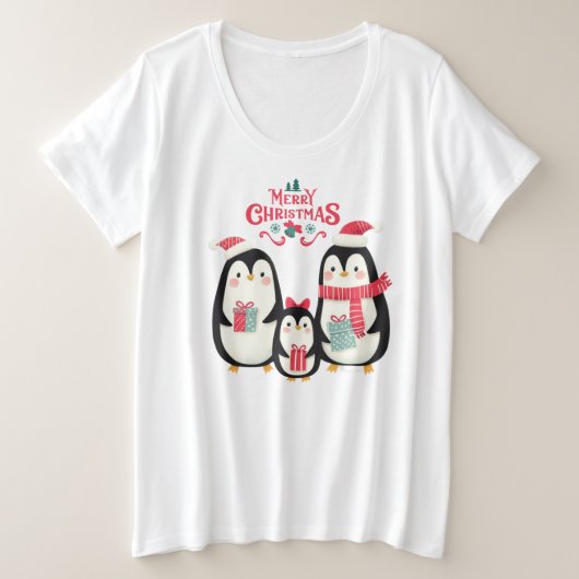 メリークリスマスペンギン プラスサイズTシャツ (デザイン正面)