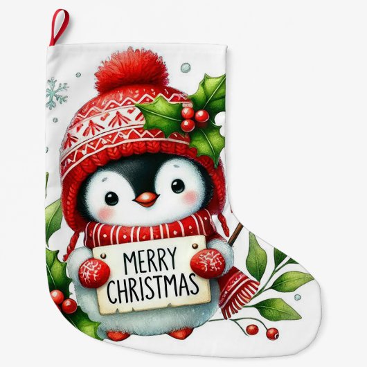 メリークリスマスペンギン ラージクリスマスストッキング (正面)