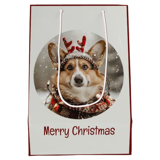 メリークリスマスペンブロークウェルシュコーギー犬 ミディアムペーパーバッグ (裏面)