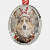 メリークリスマスペンブロークウェルシュコーギー犬 メタルオーナメント (左)