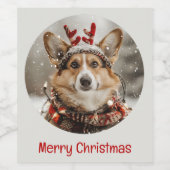 メリークリスマスペンブロークウェルシュコーギー犬 ワインラベル (シングルラベル)