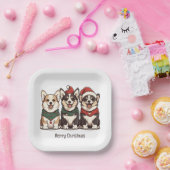 メリークリスマスペンブロークドズウェルシュコーギー犬 ペーパープレート (パーティー)