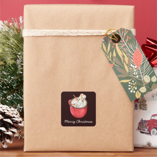 メリークリスマスホットココアマーシュマロ雪だるま スクエアシール (クリスマス)