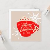 メリークリスマスホットチョコレートタンスノーフレークカード カード (正面/裏面インサイチュ)