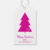メリークリスマスホットピンクのクリスマスツリー ギフトタグ (正面)