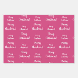 メリークリスマスホットピンクパターン ラッピングペーパーシート