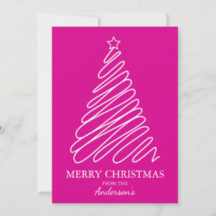 メリークリスマスホットピンク白い落書きツリー シーズンカード