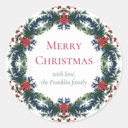 メリークリスマスホリデイリース ラウンドシール (正面)