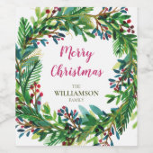 メリークリスマスホリデイリース ワインラベル (シングルラベル)