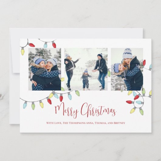 メリークリスマスホリデーかわいいストリングライト3写真 シーズンカード (正面)