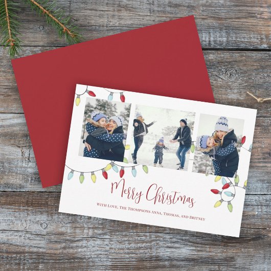 メリークリスマスホリデーかわいいストリングライト3写真 シーズンカード